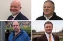 The four Midlothian North and Musselburgh candidates. Clockwise from top left: Colin Beattie (SNP), Stevie Curran (Labour), Charles Dundas (Liberal Democrat) and Iain Whyte (Conservative)