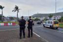 French gendarme patrol at a roundabout in Noumea, New Caledonia (Clotilde Richalet/AP)