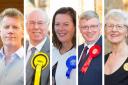 The five East Lothian candidates. From left: Mike Allan (independent), George Kerevan (SNP), Sheila Low (Conservative), Martin Whitfield (Labour) and Elisabeth Wilson (Liberal Democrats)