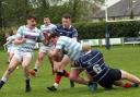 Musselburgh (blue) were aiming for a hat-trick of sevens titles when they took on Edinburgh Accies