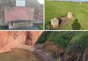 Two benches in Dunbar were vandalised, ripped off of their platforms and thrown over a nearby cliff edge. Images: Dunbar Community Council