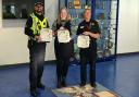 From left: PC Kevin Hughes; Ashley Doherty, a support worker from Musselburgh Grammar School who was involved with the training; and community firefighter Jenifer Collins at the launch of the defibrillator training for secondary-school pupils