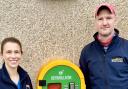 Dr Wendy Thomson and Stephen Wands with the newly-installed defibrillator in North Berwick
