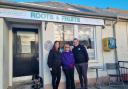 Pamela McKinlay (left) with volunteers Kim and Malcolm outside Roots and Fruits in Elphinstone