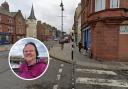Jacquie Bell (inset) raised concerns about the lack of drop kerbs and the paving at crossings, including Dunbar's High Street and West Port. Main image: Google Maps