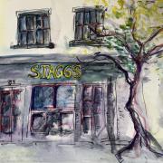 Staggs bar in Musselburgh in pen and ink by Anne McHenry Dunne