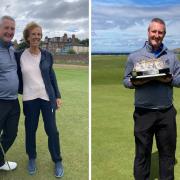 Keith Watkins, alongside Baroness Isabelle de Waldner, lifted the Esmond Trophy at North Berwick West Links