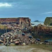 Damage at the harbour wall this morning - Image: Pat Christie