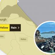 A yellow weather warning for rain is in place affecting the whole county from tomorrow. Inset: Damage to North Berwick's harbour wall caused over the weekend