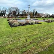 The Memorial Garden used to have a second row of flower beds which have recently been removed by East Lothian Council and, as can be seen here, turf laid