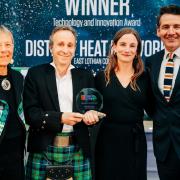 East Lothian Council was celebrating awards success in Edinburgh earlier this month. From left: Professor Janette Webb, chair of the judging panel; Martin Hayman – project officer, East Lothian Council; Hanna Lundstrom, sustainability and climate