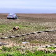 A car left the road outside North Berwick and was stranded in a field