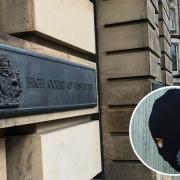 Gary Yuill was at the High Court in Edinburgh (main image) after bursting into a woman's home wearing a ski mask (similar to the one pictured inset)