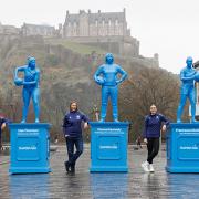 Lisa Thomson, Donna Kennedy and Francesca McGhie on Castle Street to celebrate the trailblazers of women's rugby and inspire the next generation of players and fans. Image: Scottish Rugby