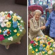 Harlawhill visitor Betty, pictured with Knit and Natter member Christine, was particularly impressed with the display