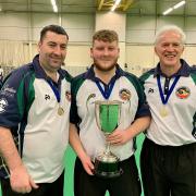 Derek Oliver, Lewis Betts and Mark Johnstone were celebrating success at the Scottish Indoor Bowling Championships