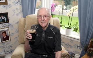 David McGeary enjoying a pint of the black stuff on his 100th birthday