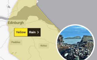 A yellow weather warning for rain is in place affecting the whole county from tomorrow. Inset: Damage to North Berwick's harbour wall caused over the weekend