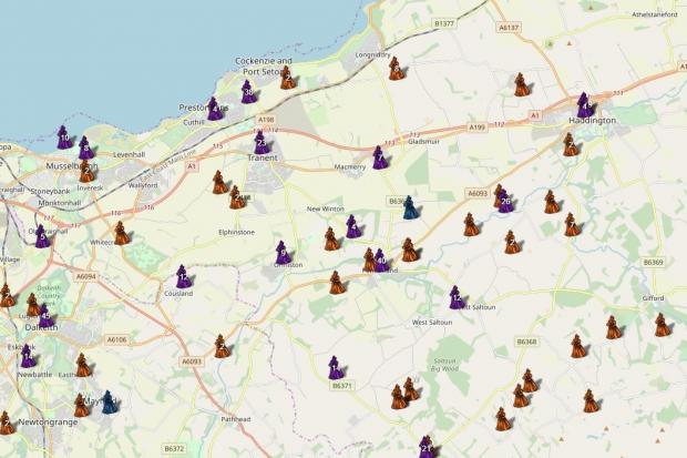 A section of the interactive witches map