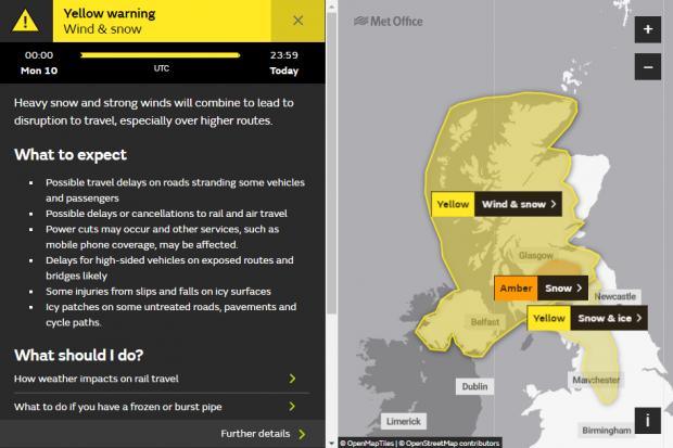 A yellow weather warning of wind and snow has been issued
