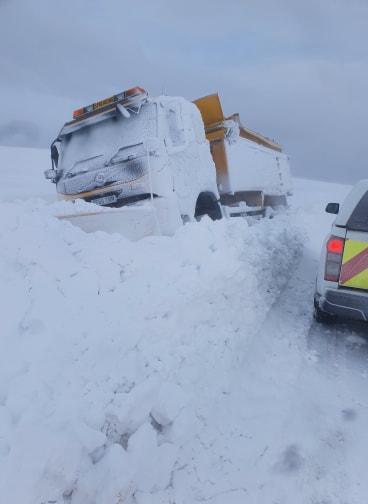 East Lothian Courier: The gritter left the road for a second time at Danskine near Gifford. Image: Brian White