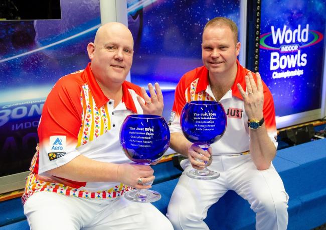 Alex Marshall and Paul Foster have missed out on the chance to lift the pairs title at the World Indoor Bowls Championships. Image courtesy World Bowls Tour