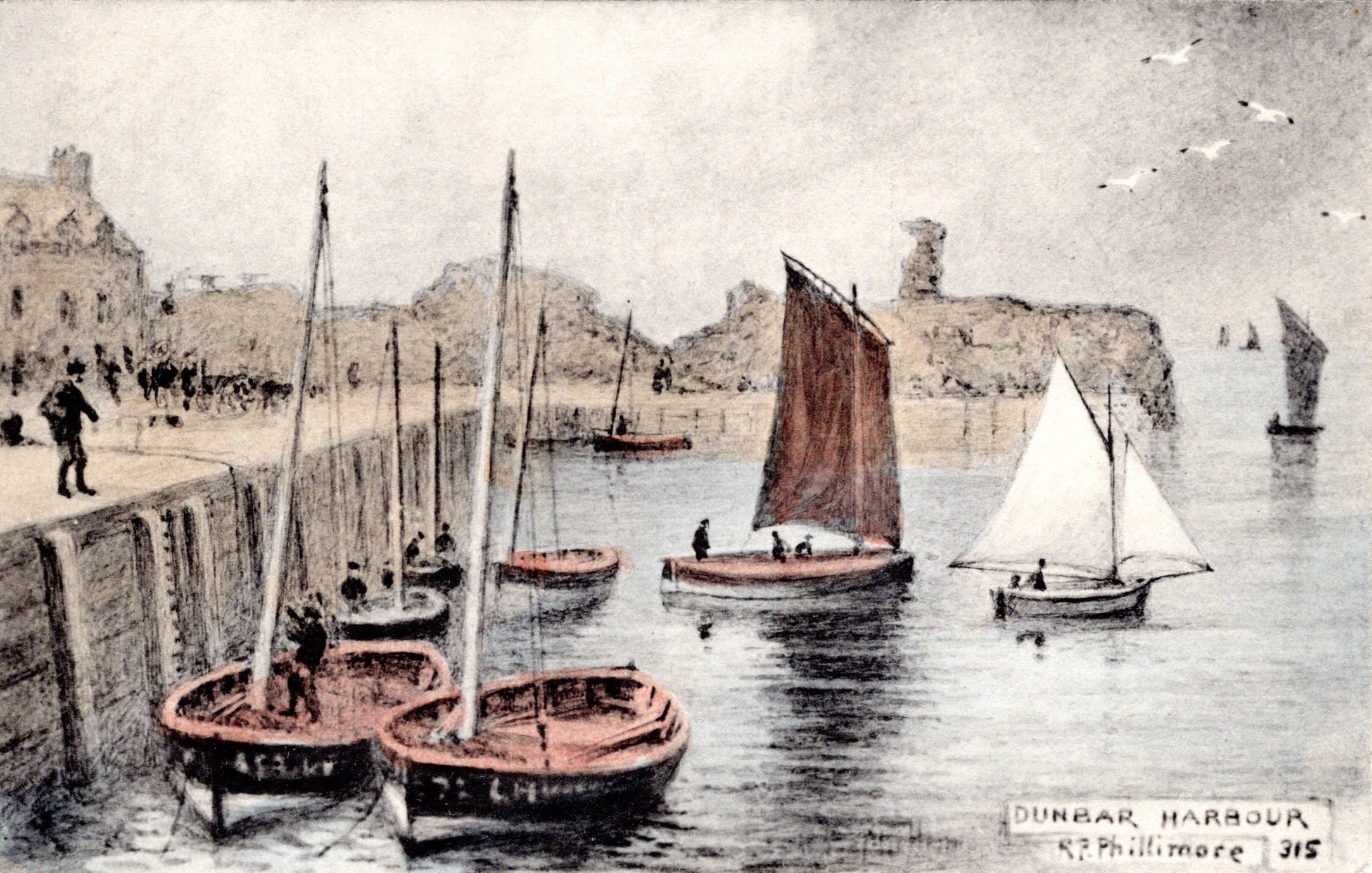Dunbar Harbour, a card by the celebrated R.P. Phillimore
