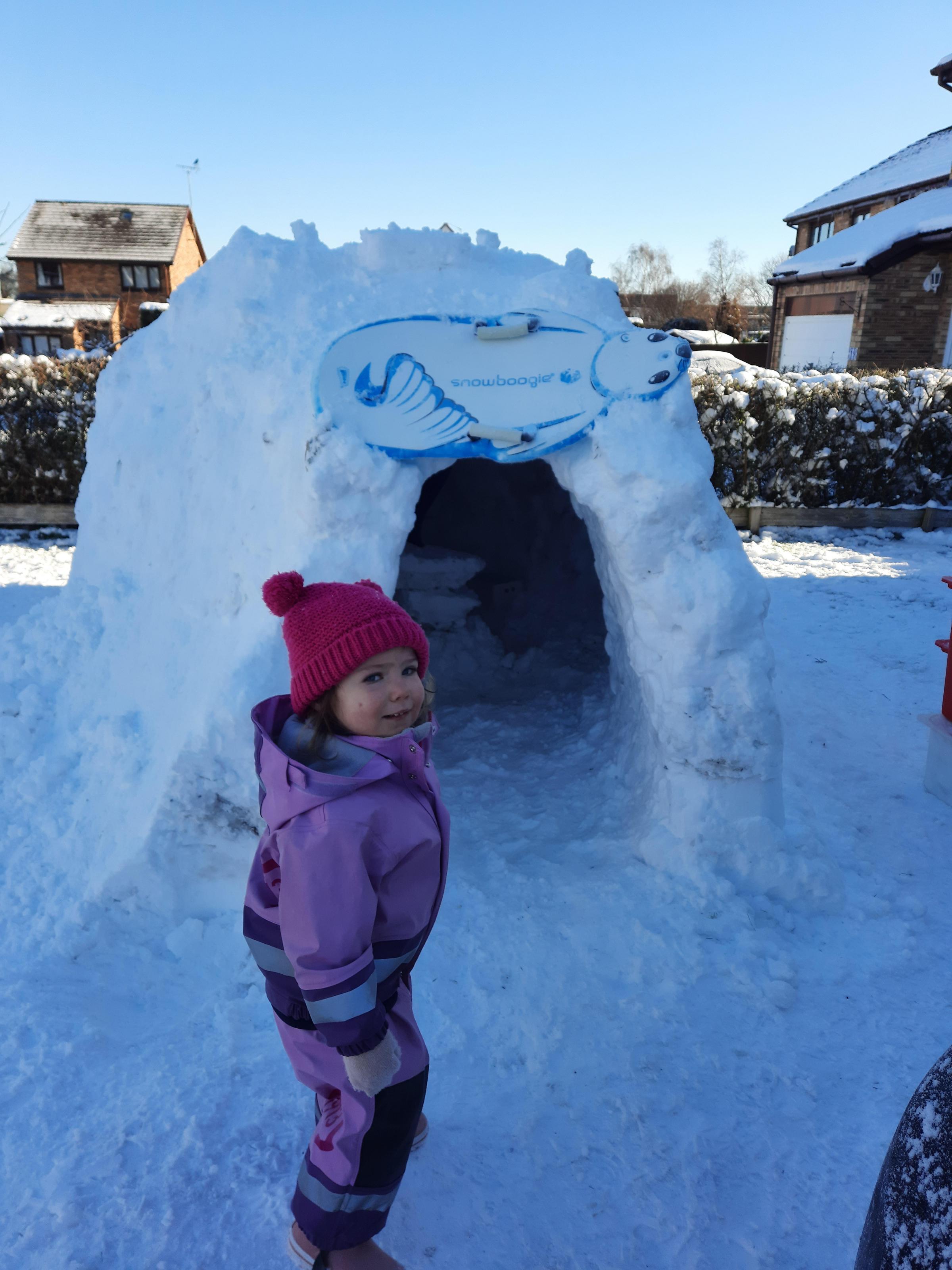 Three residents in Musselburgh have built this igloo, or as they are calling it an ice man cave