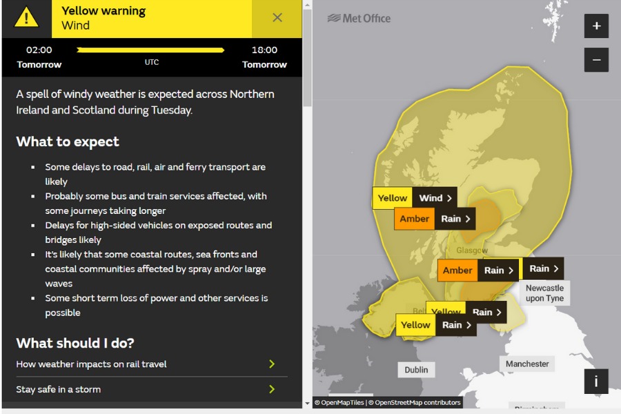 A yellow weather warning for wind has been put in place and may brig some disruption with it. Image Met Office