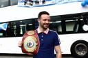 Josh Taylor shows off his newly won belt. Picture: Sinead Robertson