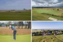 Four county golf courses have been as among the best in Great Britain and Northern Ireland. Clockwise, from top left: North Berwick, Gullane No. 1 (Both copyright Richard Webb and licensed for reuse under this Creative Commons Licence), Muirfield and The