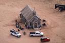 Aerial photo showing the movie set of Rust at Bonanza Creek Ranch in Santa Fe (Jae C Hong/file/AP)