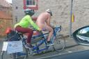 The nude tandem cyclists were seen heading through East Lothian yesterday - image Facebook