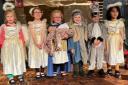 Mary, Joseph, donkey and the angels from St Gabriels performance of the school nativity 'Hey Ewe'