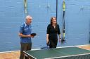 Maree Todd MSP, Minister for Public Health, Women's Health and Sport, enjoyed a game of table tennis with Doug Buttenshaw on a visit to Haddington