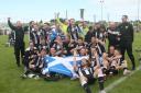 Dunbar United celebrate winning the East of Scotland Football League First Division title after two goals in the final 10 minutes against Camelon Juniors