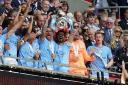Manchester City lift the FA Cup after beating Manchester United in the final (Martin Rickett/PA)