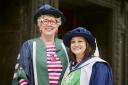 Dame Prue Leith CBE, Chancellor of Queen Margaret University, left, with honorary graduate Wafa Shaheen, Head of Services at the Scottish Refugee Centre. Photo: Malcolm Cochrane Photography