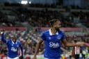 Everton’s Dominic Calvert-Lewin celebrates the third goal in the win at Brentford (Nigel French/PA)