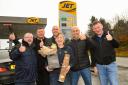 Anne Stark with the gifts given to her by fuel tanker drivers (from left) Dean Swan, John Easton, Derek Chalmers, Kevin Graham and Glen Evans