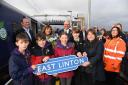 Primary school children welcomed the first train's arrival on the platform at East Linton new station - All images Gordon Bell