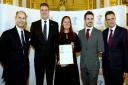 Future Sales Factory has retained a prestigious award. Managing director Matthew Quinn is pictured alongside Prince Edward and Mr Quinn’s wife, Wendy, Jaco van Gass (Olympic cyclist and Future Sales Factory associate) and the Rt. Hon. Gavin Williamson