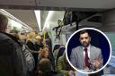 The 7.53am train from North Berwick to Edinburgh Waverley on Monday and Tuesday this week ran with just three carriages. Inset: First Minister Humza Yousaf
