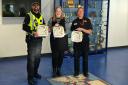 From left: PC Kevin Hughes; Ashley Doherty, a support worker from Musselburgh Grammar School who was involved with the training; and community firefighter Jenifer Collins at the launch of the defibrillator training for secondary-school pupils
