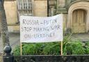 A protest sign in support of Ukraine outside the former Haddington Sheriff Court building last month