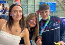 Sam celebrated with mum Gillian and sister Rebecca after winning bronze