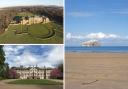 Gosford House (top left), Newhailes House (bottom left, image: National Trust for Scotland) and Seacliff Beach (right, image: Copyright Adam Ward and licensed for reuse under this Creative Commons Licence) feature in The Buccaneers