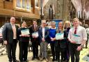 Leila Maycock has been crowned East Lothian Council Young Musician of the Year. From left: Jonathan Gawn (Team Manager IMS), Hannah Swinney, Will Lucas-Evans, Allan Glen, Maureen Morrison, Leila Maycock, Eleanor Hulme and Daniel Schmitt