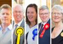 The five East Lothian candidates. From left: Mike Allan (independent), George Kerevan (SNP), Sheila Low (Conservative), Martin Whitfield (Labour) and Elisabeth Wilson (Liberal Democrats)