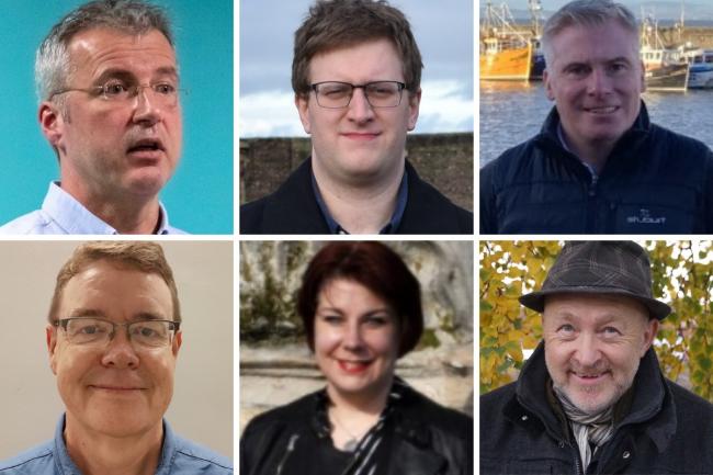 The six by-election candidates (clockwise from top left): Calum Miller (independent), Ben Morse (Liberal Democrats), Andy Ovens (Conservative), Tim Porteus (Greens), Janis Wilson (SNP) and Colin Yorkston (Labour)